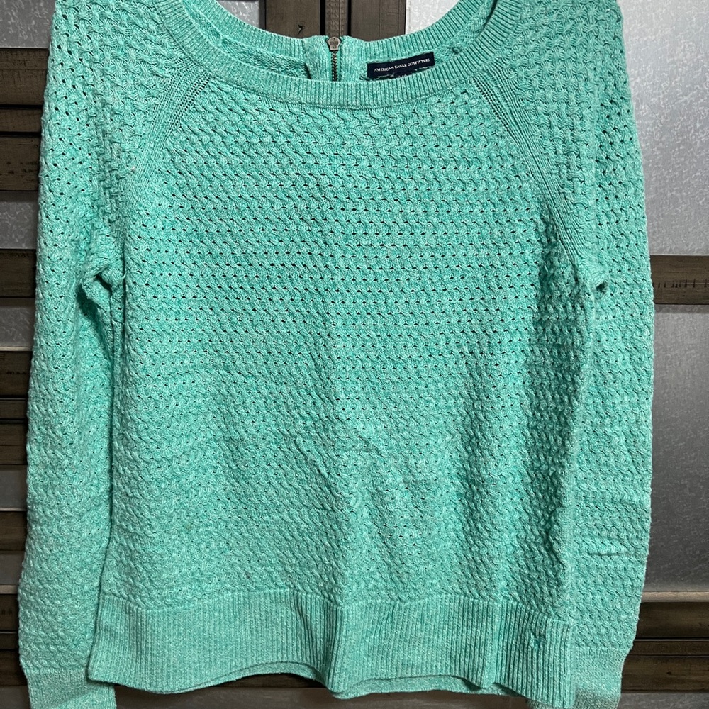 American Eagle Outfitters Green Crew Neck Sweater Textured Knit